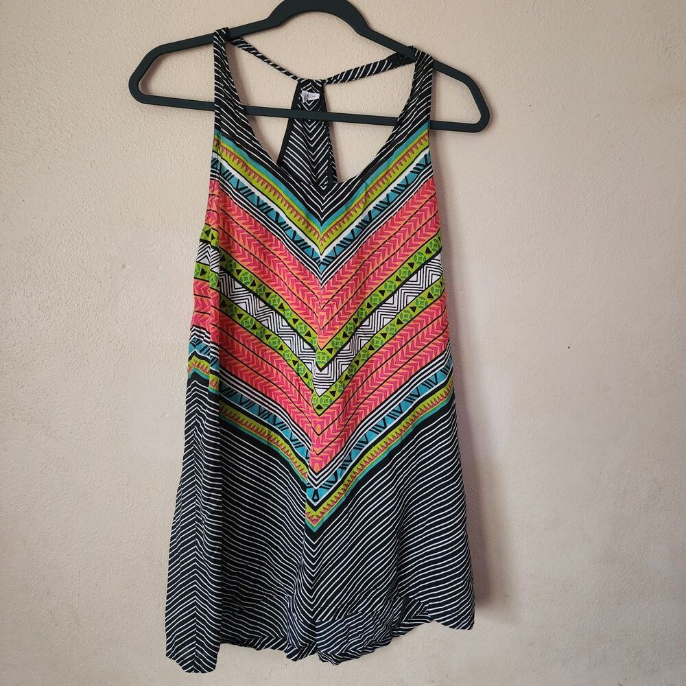 Rip Curl Medium Tribal Geometric Racerback Tank Top Neon Chevron Boho Surf Beach
